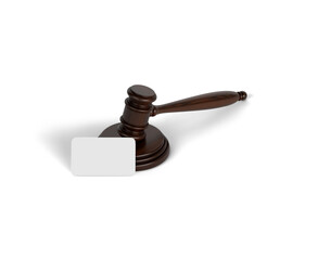 Business Card with Judges Gavel on white background