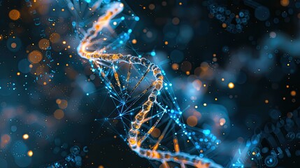 Artificial intelligence AI in Healthcare. DNA double helix intertwined with digital AI elements, highlighting the role of AI in genetic research and personalized medicine. - obrazy, fototapety, plakaty