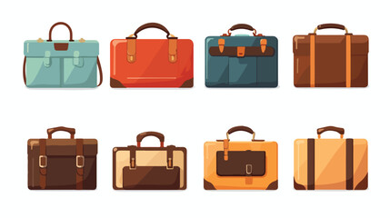 Travel briefcase icons flat cartoon vactor illustra