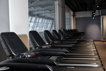 treadmills in perspective shot in the sport club