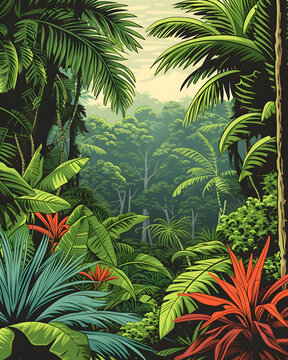 Bright tropical background with jungle plants generative AI image.