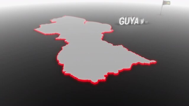 3d animated map of Guyana gets hit and fractured by the text &ldquo;Inflation&rdquo;