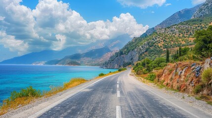 Beautiful nature scenery to travel on the colorful road landscape among the mountains by the sea.