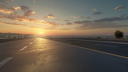 Empty highway asphalt road and beautiful sky sunset landscape