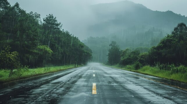 Natural landscape of road in rainy stormy weather