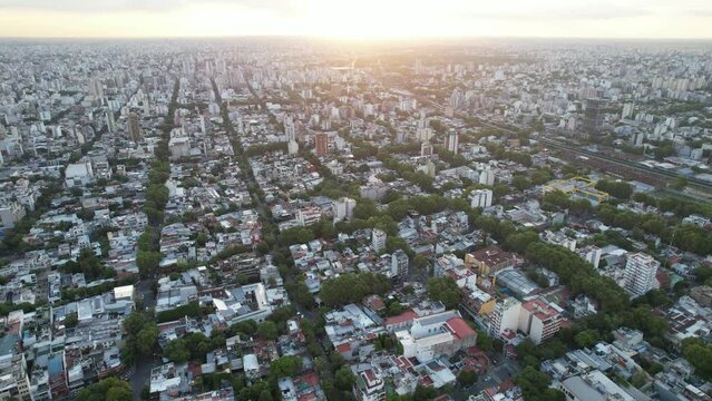Drone videos over the city of Buenos Aires in Argentina. Palermo neighborhood  with views in all directions. Summer season