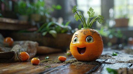 Cute happy smiling carrot character. Created with Generative AI.