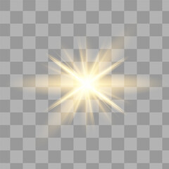 Vector Neon Light Effect. yellow glowing light explodes .Bright Star. Special line flare light effects for design and decor. Black background.