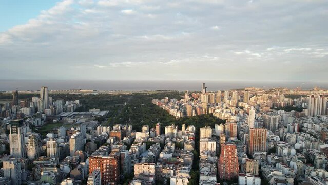 Drone videos over the city of Buenos Aires in Argentina. Palermo neighborhood  with views in all directions. Summer season