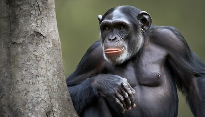 A Dominant Alpha Male Chimpanzee Keeping A Watchfu