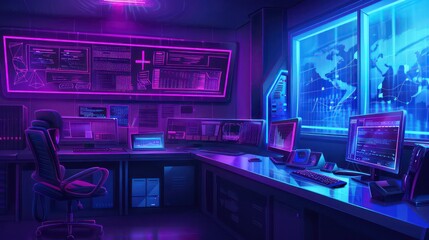 Cybersecurity Interface - Ultraviolet Secure Desktop - Illustration of Office Technology