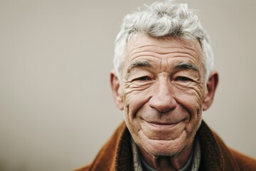 Portrait of a happy senior man with grey hair smiling at the camera
