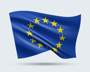 Vector illustration of 3D-style flag of European Union isolated on light background. Created using gradient meshes, EPS 10 vector design element from world collection