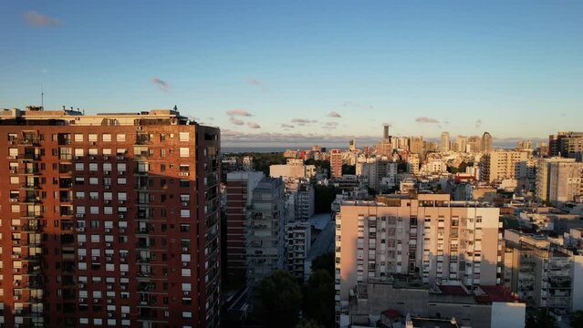 Drone videos over the city of Buenos Aires in Argentina. Palermo neighborhood  with views in all directions. Summer season
