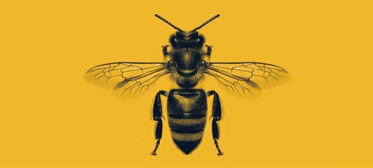 Minimalistic Bee Illustration - Yellow and Black Design - Nature Inspired Background - obrazy, fototapety, plakaty