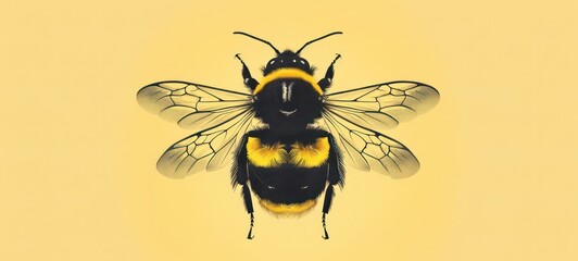 Minimalistic Bee Illustration - Yellow and Black Design - Nature Inspired Background - obrazy, fototapety, plakaty