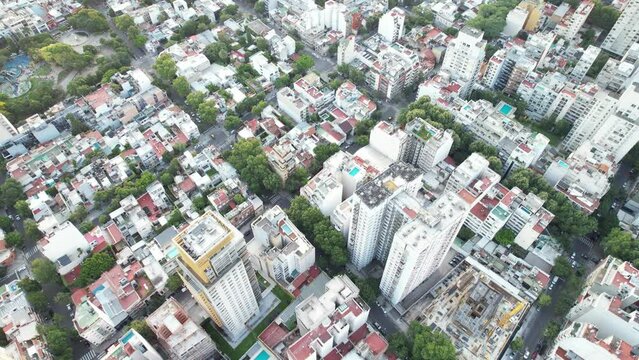Drone videos over the city of Buenos Aires in Argentina. Palermo neighborhood  with views in all directions. Summer season