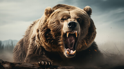 brown bear in water - obrazy, fototapety, plakaty