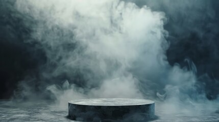 smoke pedestal for product presentation dramatic and mysterious - obrazy, fototapety, plakaty