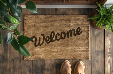 Welcome Mat At Front Door Of House. Generative AI. - 774499929