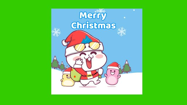 Merry christmas cute rabbit  animation on green screen