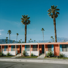 Retro Motel with Palm Trees