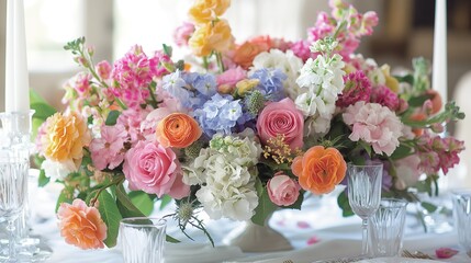 Elegant Floral Centerpiece at a Brightly Lit Table Setting During a Daytime Event