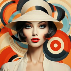 Stylish woman in art deco abstract collage with a retro palette and geometric shapes - 774500550