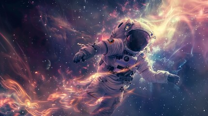 astronaut in space with millions of bright stars in high resolution - obrazy, fototapety, plakaty