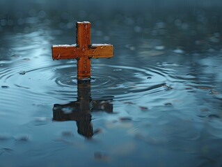 Cross pondered by the tranquil, minimalist pond, its serene blue hues evoking a sense of financial calm and introspection.