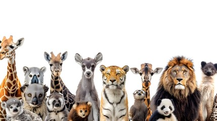 Diverse Group of Captivating Wildlife Animals Composited Over Horizontal Web Banner or Social Media...
