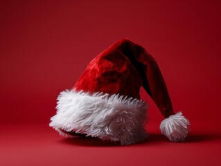 red christmas santa claus hat on a red background