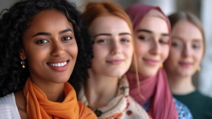 Fototapeta premium International Women's Day portrait of multiethnic mixed age range women looking confidently towards camera and smiling