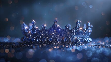 Minimalist design of a crown made of digital stars, on a regal blue background, concept for the sovereignty of the divine in the digital universe. - obrazy, fototapety, plakaty