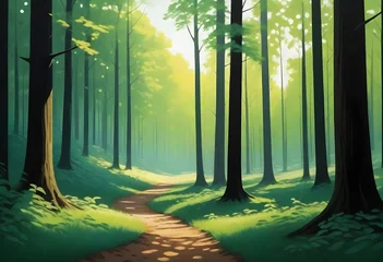 Selbstklebende Fototapeten A landscape painting of a serene forest scene capt (2) © Aabis