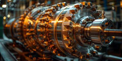 Obraz premium professional photo of large crome industrial gas compressor with a lot of gears inside,generative ai