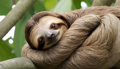 a sloth with its head resting on its chest taking upscaled 5