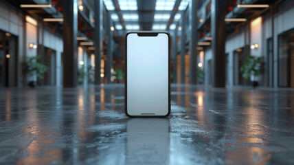 levitating blank screen mobile phone mockup with black blank screen, white studio background - obrazy, fototapety, plakaty