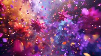 Step into a world of vibrant celebration as confetti cannons create a mesmerizing display of colorful explosions - obrazy, fototapety, plakaty