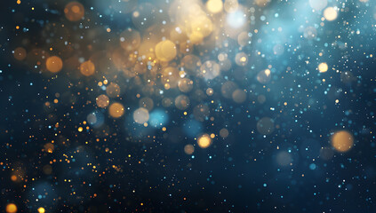 Fototapeta na wymiar Abstract gold and navy blue background with sparkling particles