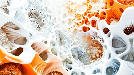 Close-up of abstract geometric shapes with orange and white swirls