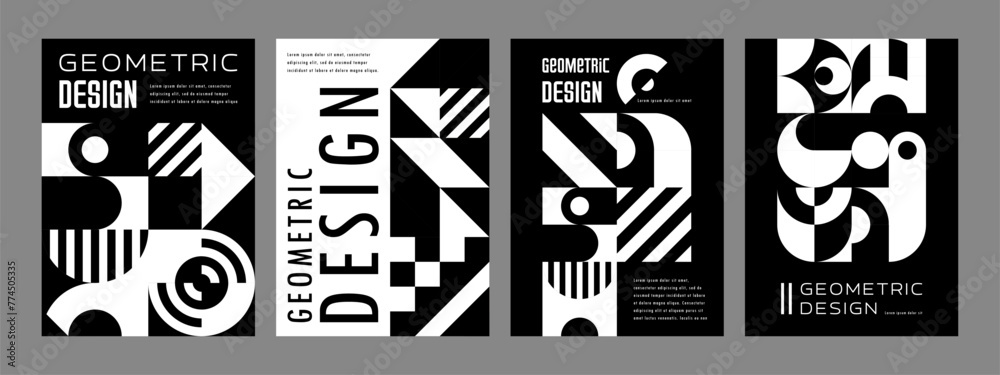 Poster monochrome modern abstract geometric pattern posters and banners. vector graphic backgrounds set of 