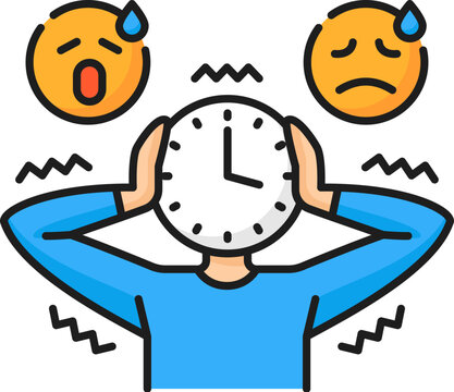Phobia chronophobia, fear of time or mental anxiety disorder and neurosis, vector line icon. Psychology and mental health or cognitive mind problem, outline icon of person with chronophobia phobia