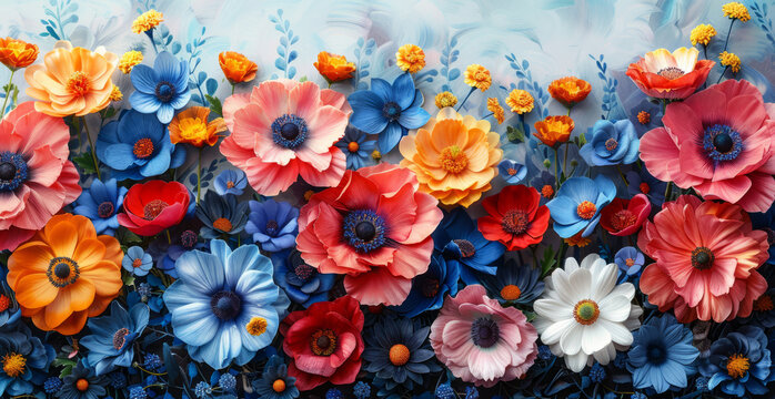 Colorful wallpaper Pattern of flowers colr pencill art on a white background,generative ai
