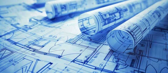 Architect drawing design blueprint building plan, technical project architecture