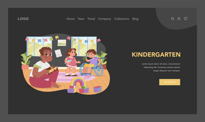Inclusive kindergarten scene. Flat vector illustration