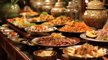 Obraz premium Elegant buffet of international gourmet dishes 
