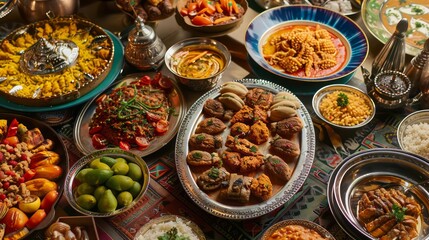 Obraz premium Lavish spread of traditional Middle Eastern dishes