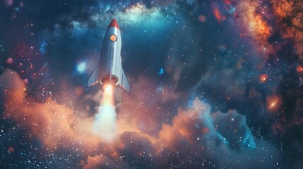 Obraz na płótnie Canvas rocket blasting off into starry space, exploration and adventure
