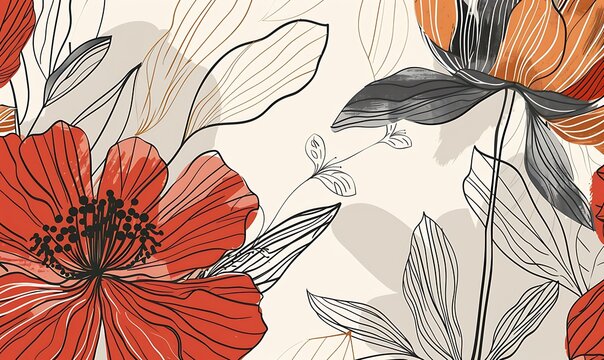 Floral Vector Art. Hand-drawn Botanical Design for Various Applications. Wallpaper, Banner, Print, Poster, Greeting, Invitation, Packaging. Perfect for Creative Projects